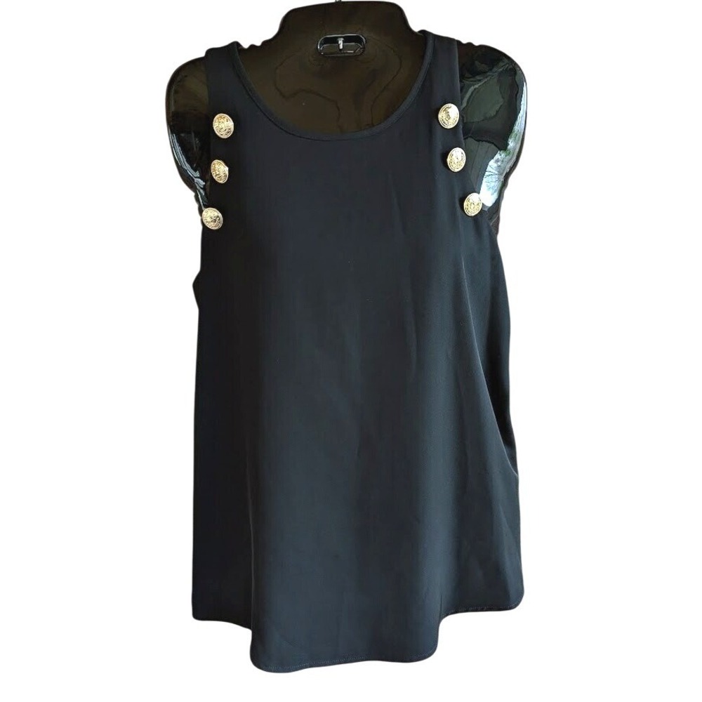 Womens Top M Keyhole Gold Button Flowy Nautical Coastal Sailor Classic Preppy